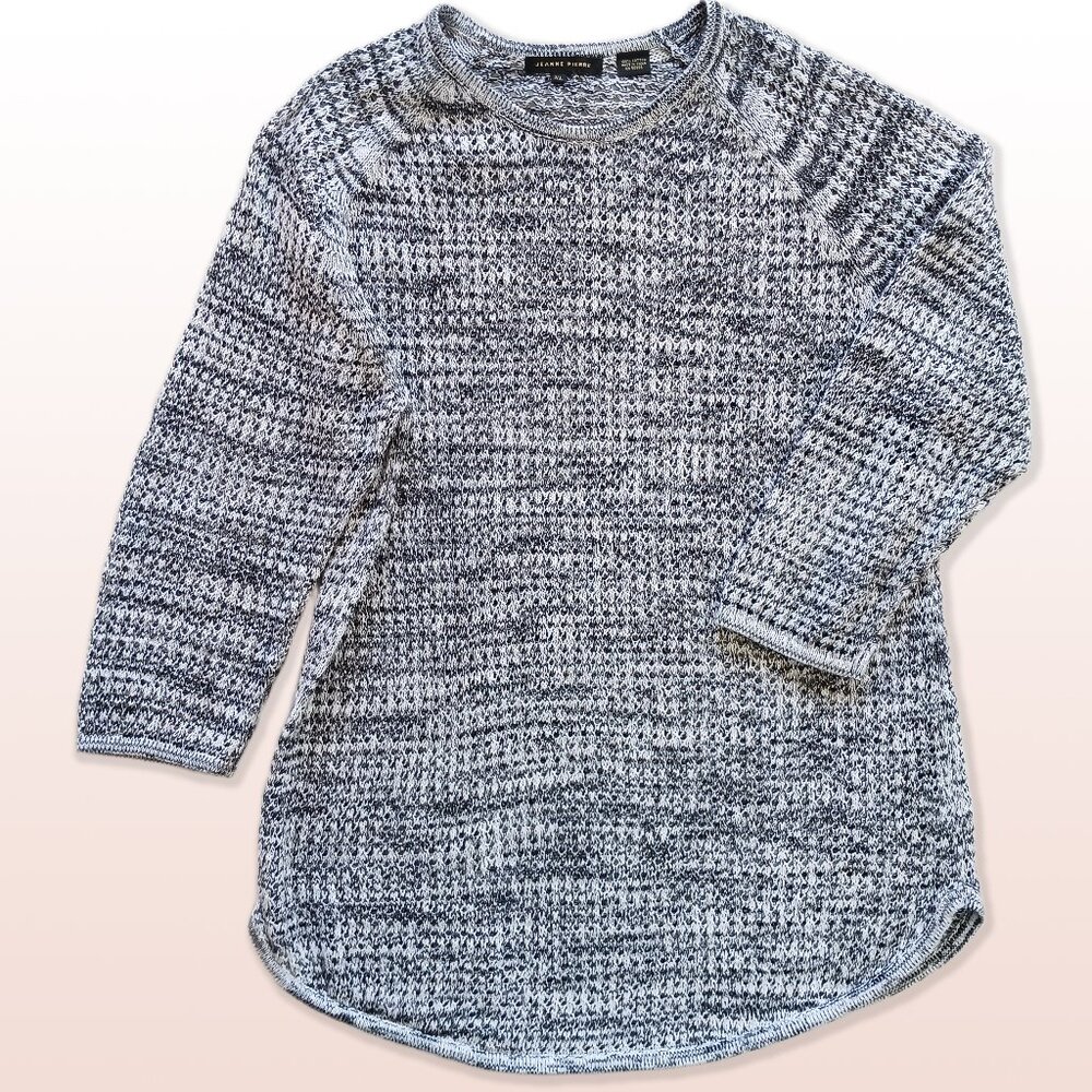 Jeanne Pierre 100% Cotton Knit Crewneck Sweater Black/White Heather Size XL